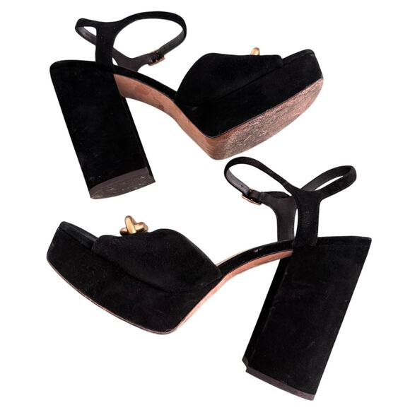 Coach Nicolette Sandal Gold Chain Black Suede 4.75"Block Heel 1.25"Platform-9.5 - Picture 4 of 8